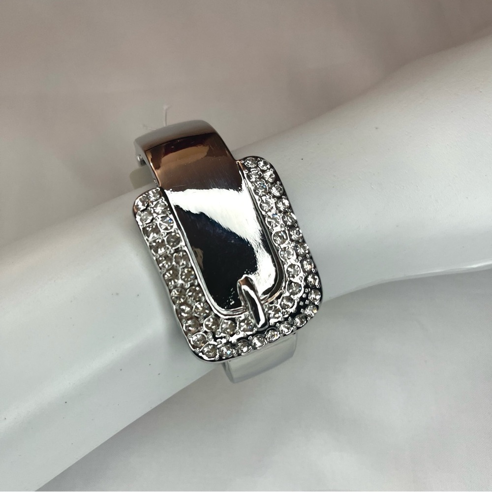 Silver tone metallic buckle detail with rhinestones cuff bracelet